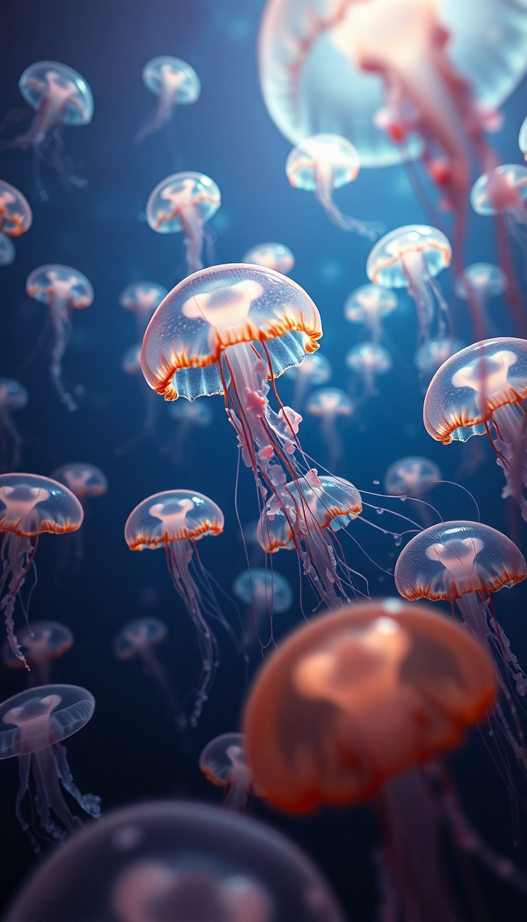 Jellyfish Swarm Deep Ocean Bioluminescent Photorealistic Wallpaper