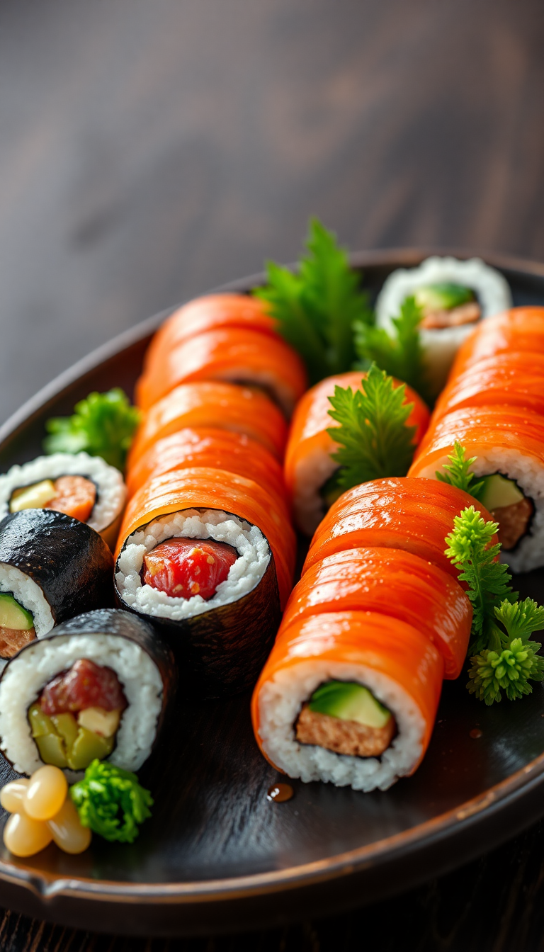 Fresh Sushi Arrangement Artistic Plating Photorealistic Wallpaper