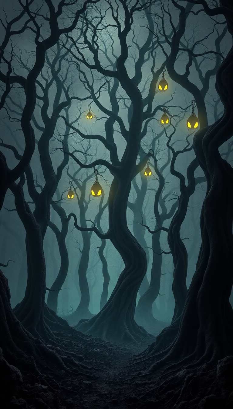 Dark Enchanted Forest Twisted Trees Digital art Wallpaper