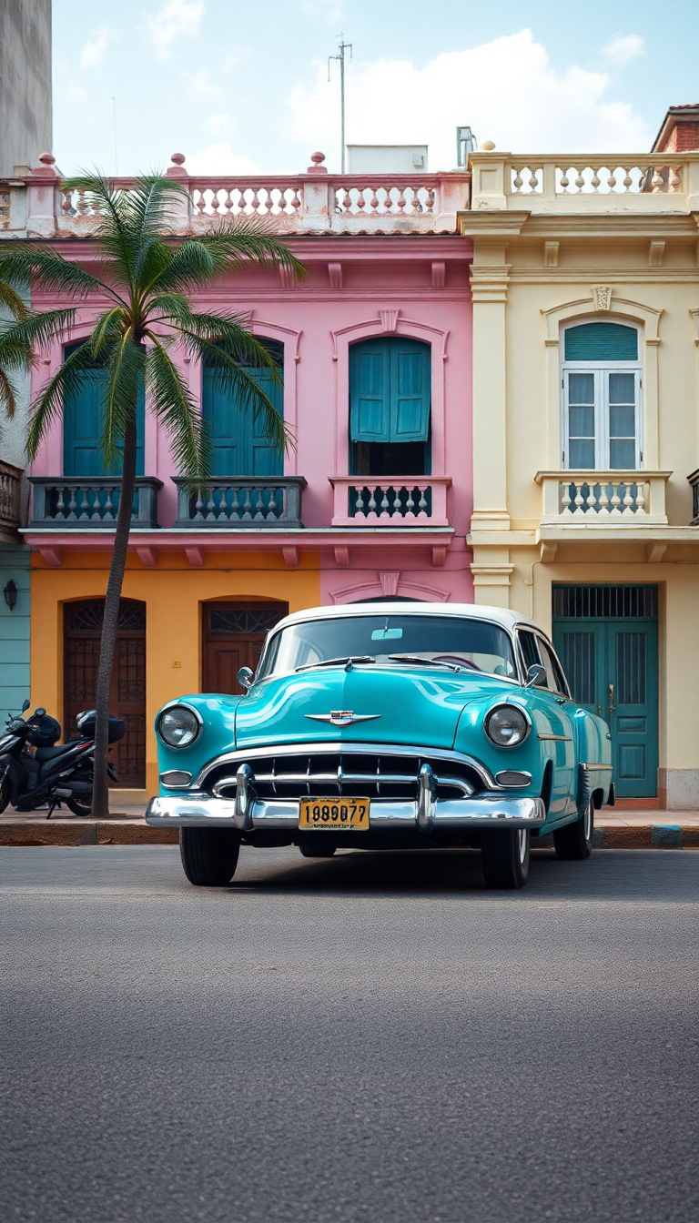 Old Havana Classic Cars Pastel Photorealistic Wallpaper
