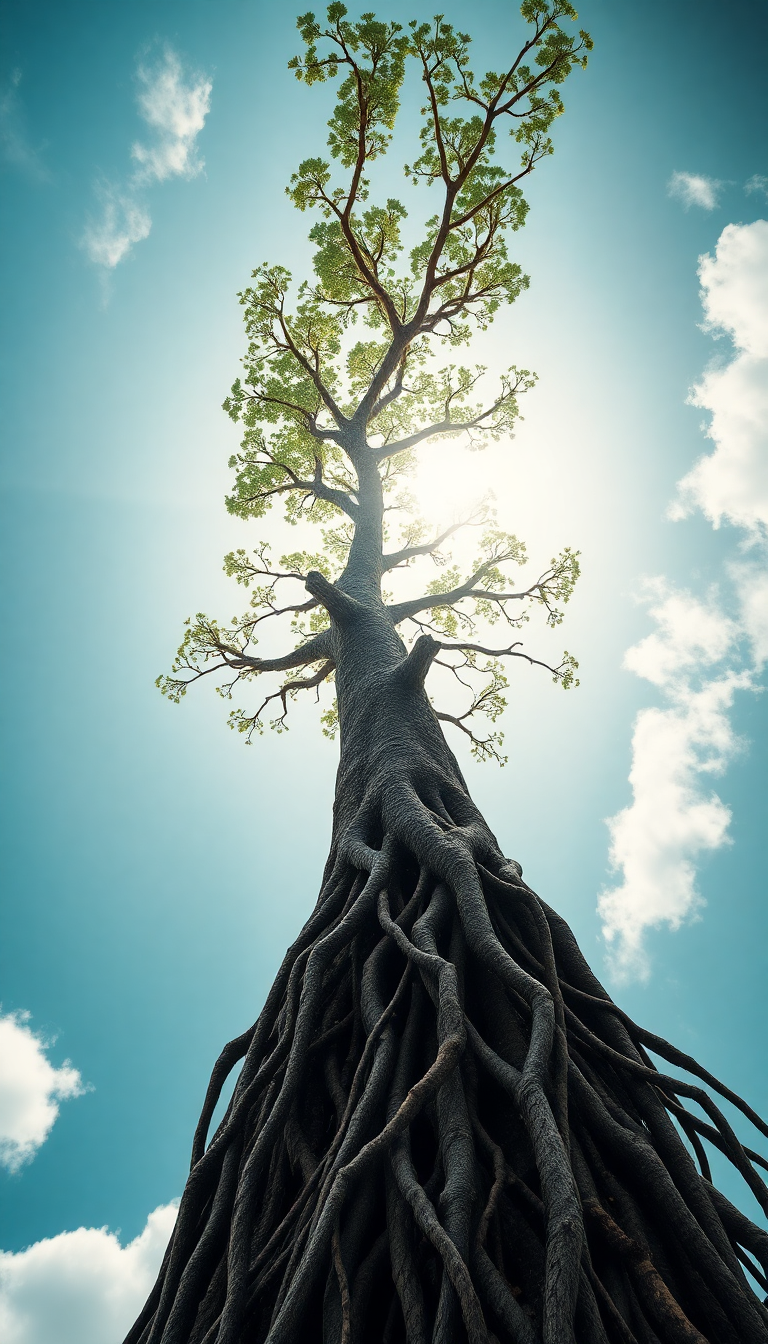 Tree Growing Upside Down Roots Digital art Wallpaper