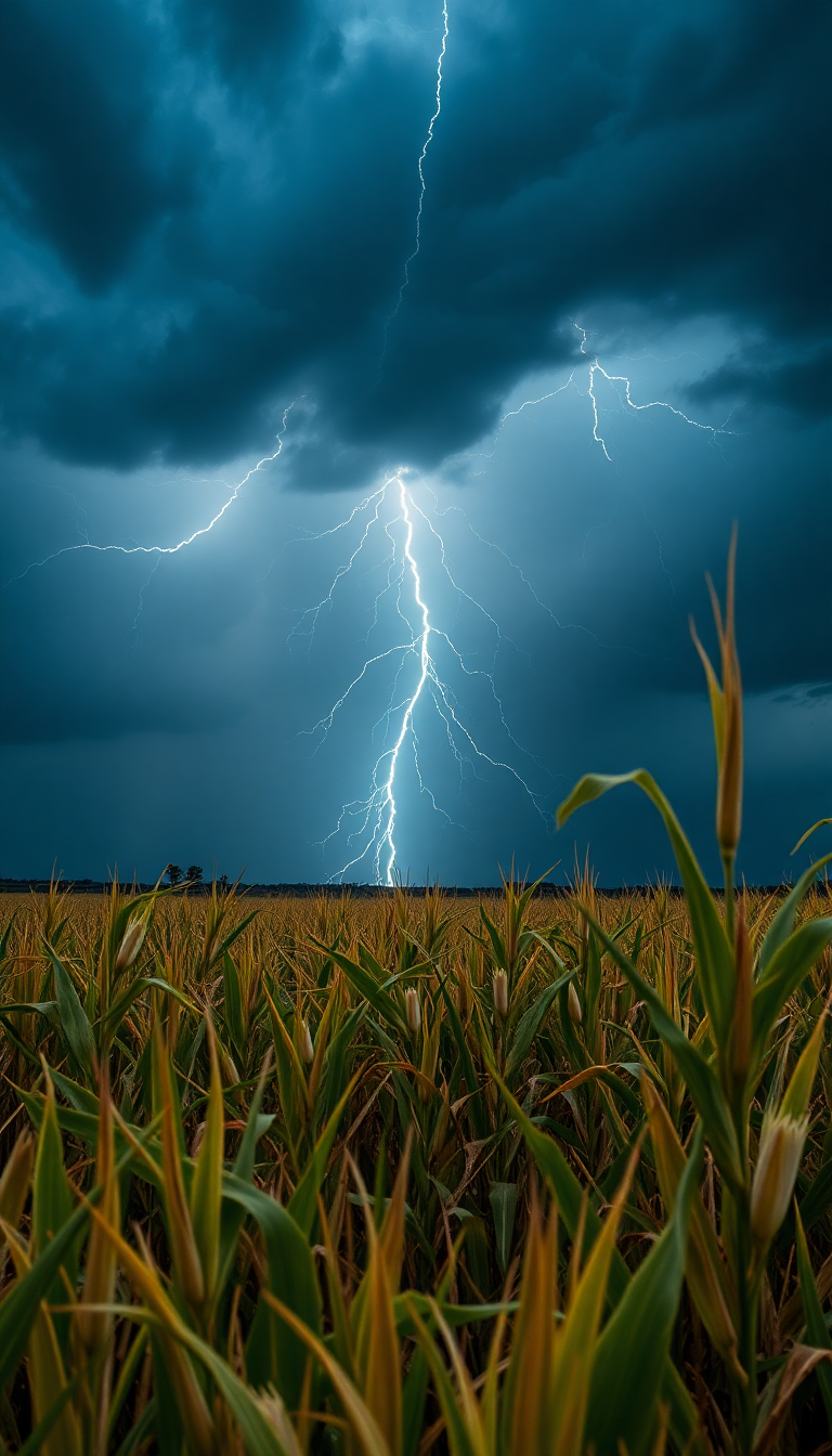 Summer Thunderstorm Lightning Over Cornfield Photorealistic Wallpaper