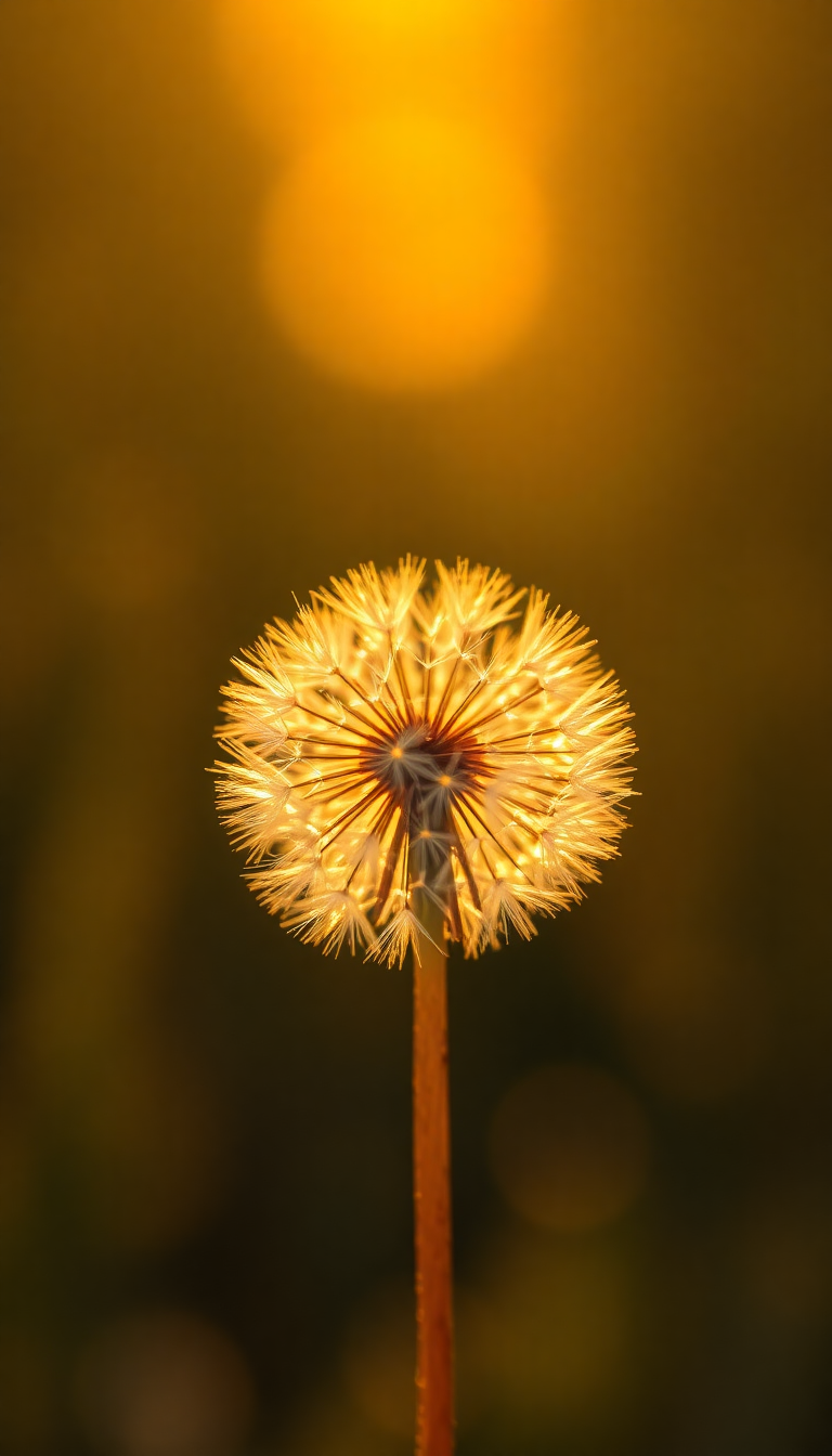 Dandelion Seeds Floating In Golden Aesthetic Wallpaper