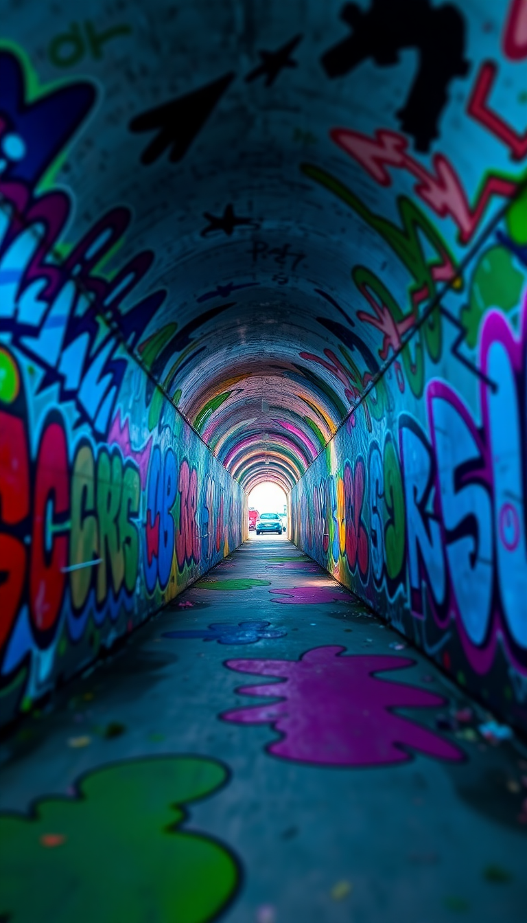 Graffiti Tunnel Perspective Vanishing Point Photorealistic Wallpaper