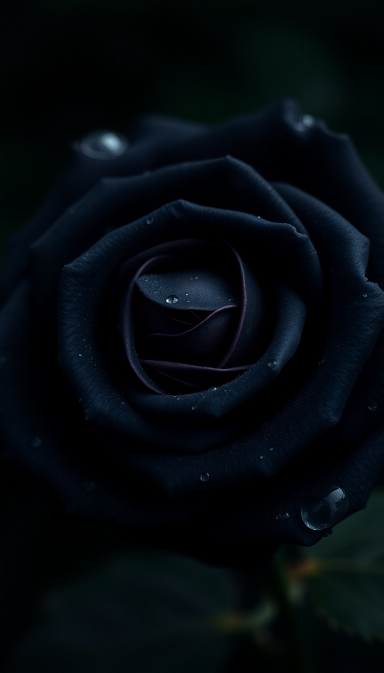 Black Rose With Water Droplets Photorealistic Wallpaper