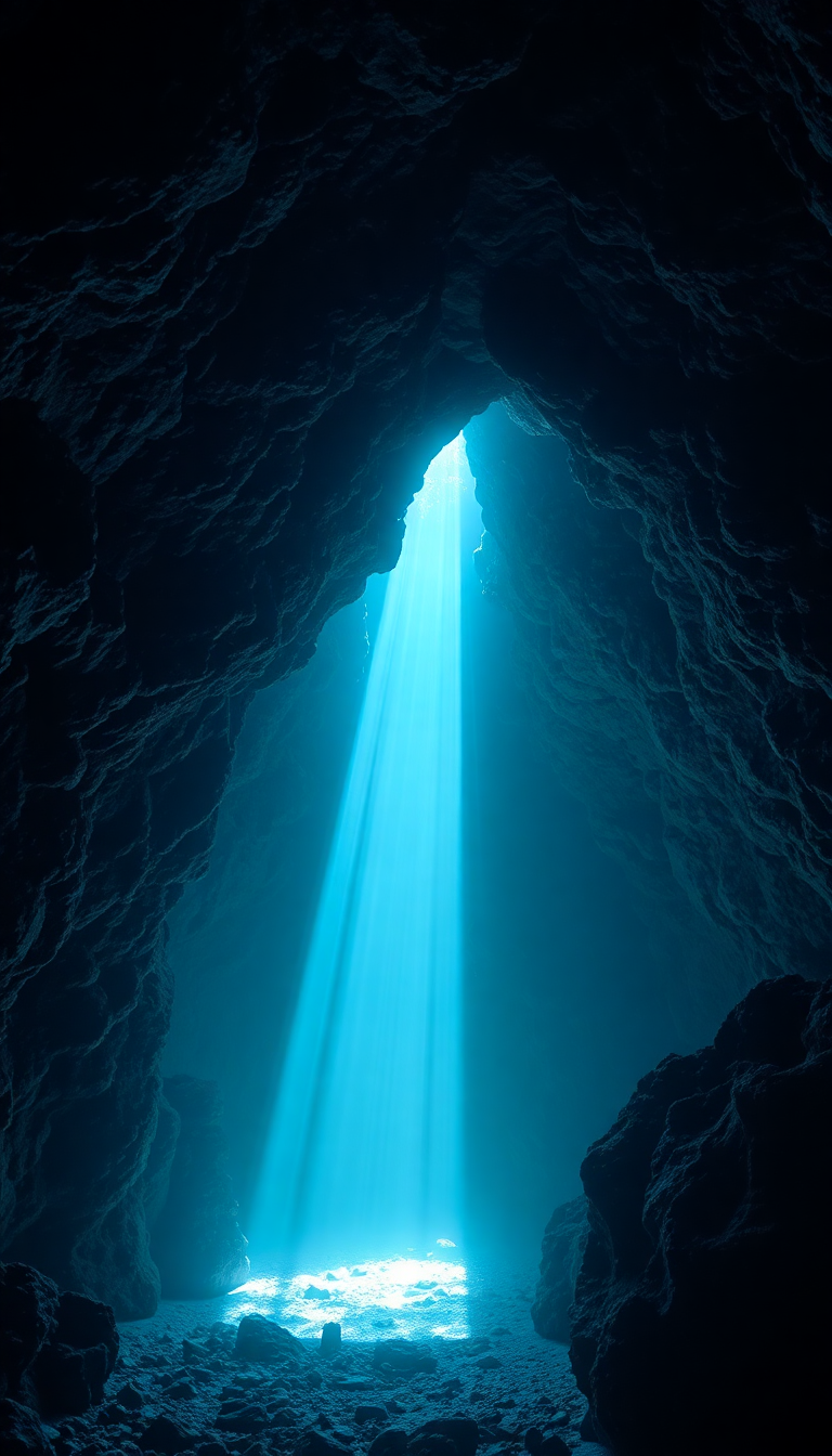 Underwater Cave Entrance Light Streaming Photorealistic Wallpaper