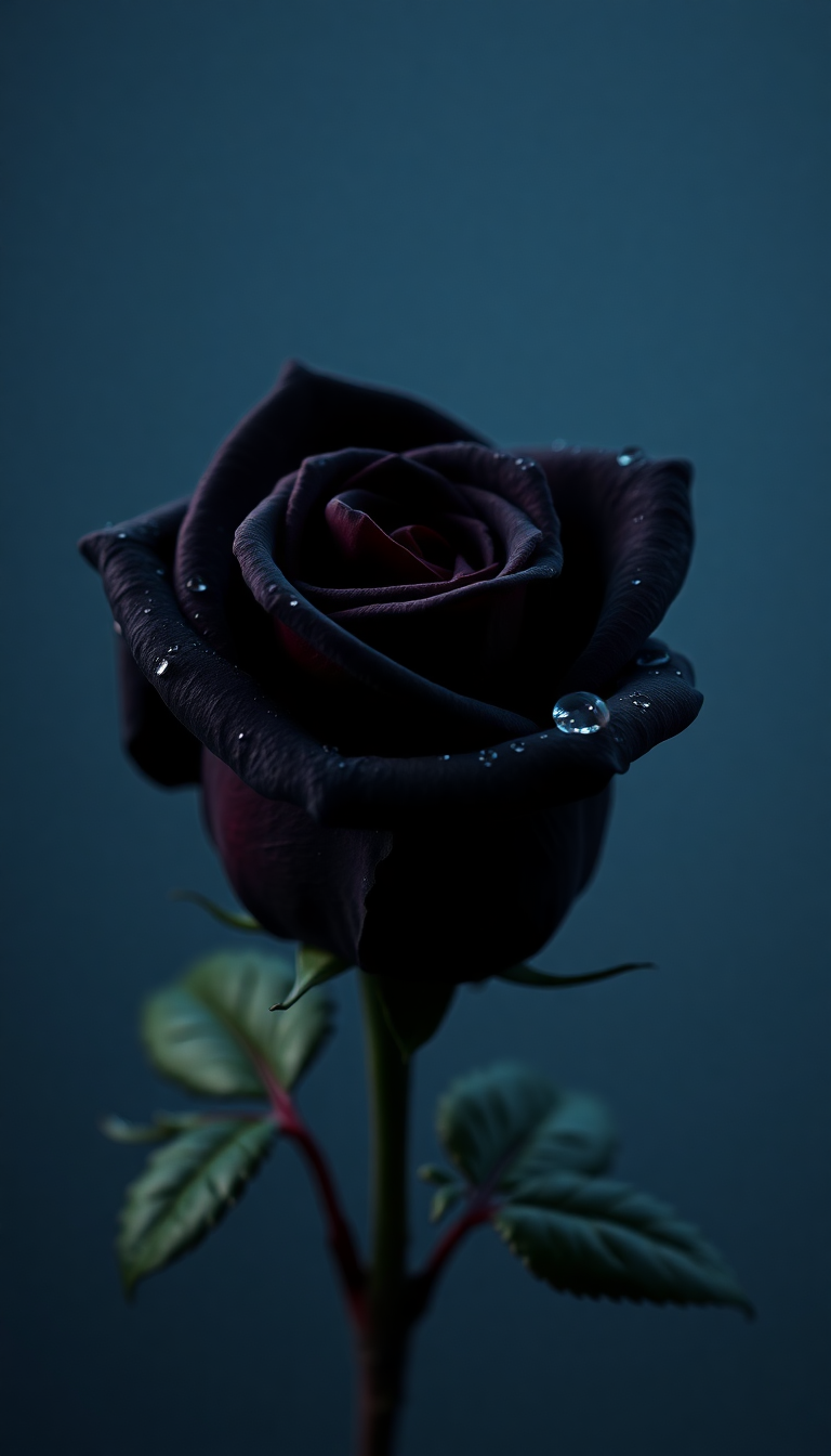 Black Rose With Water Droplets Photorealistic Wallpaper