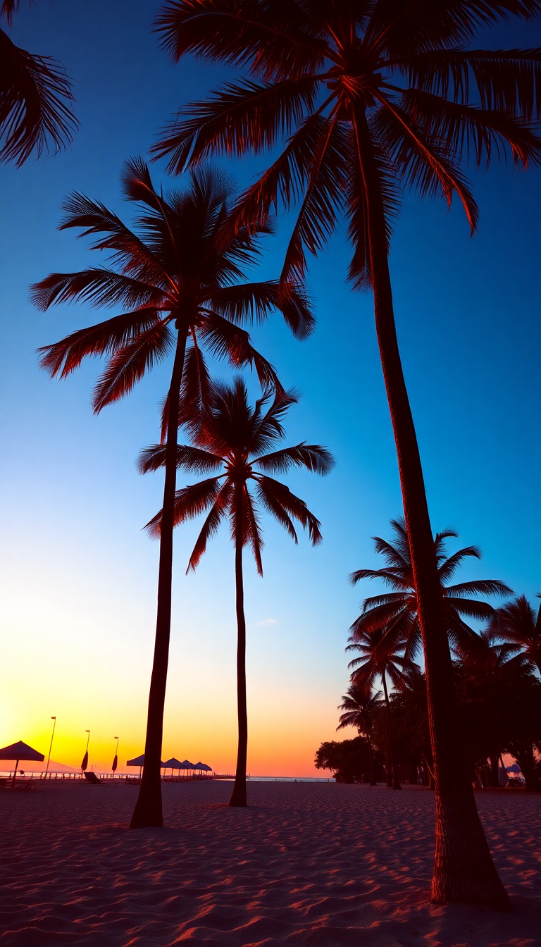 Summer Sunset Beach Silhouette Palm Photorealistic Wallpaper