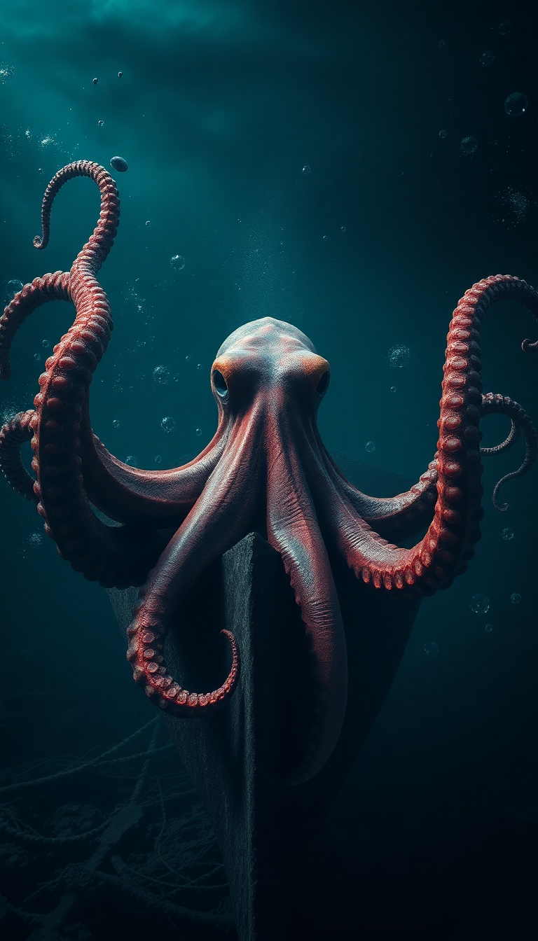 Giant Octopus Shipwreck Deep Ocean Digital art Wallpaper