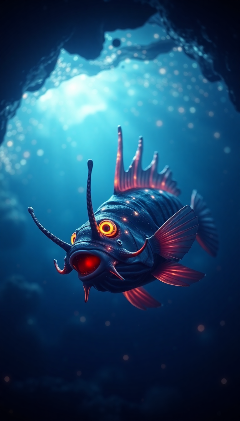 Deep Sea Anglerfish Bioluminescent Abyss Digital art Wallpaper