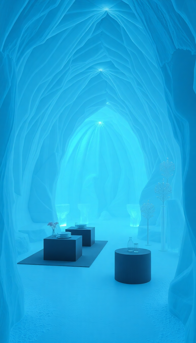 Ice Hotel Interior Frozen Sculptures Photorealistic Wallpaper