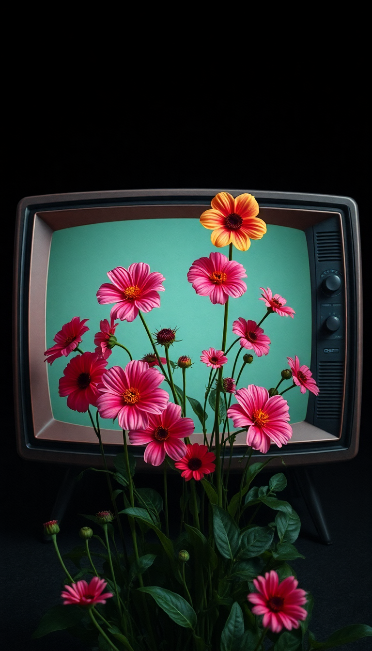 Flowers Growing From Old Television Digital art Wallpaper