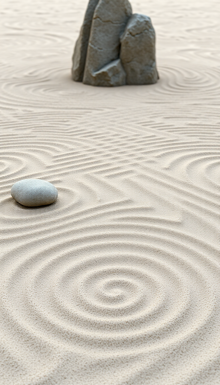 Zen Rock Garden Raked Sand Photorealistic Wallpaper