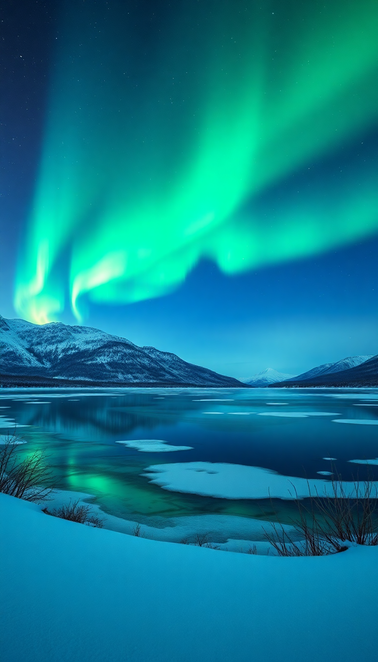Winter Northern Lights Over Frozen Photorealistic Wallpaper