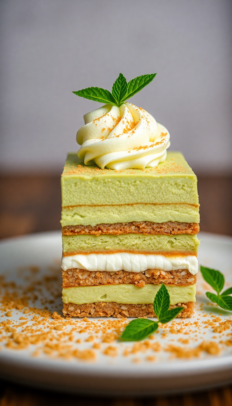 Matcha Tiramisu Layers Green Tea Photorealistic Wallpaper
