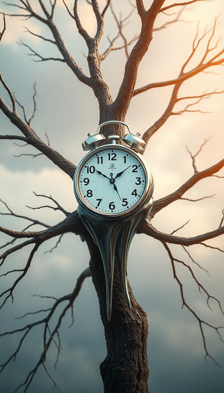 Melting Clock On Tree Branch Digital art Wallpaper