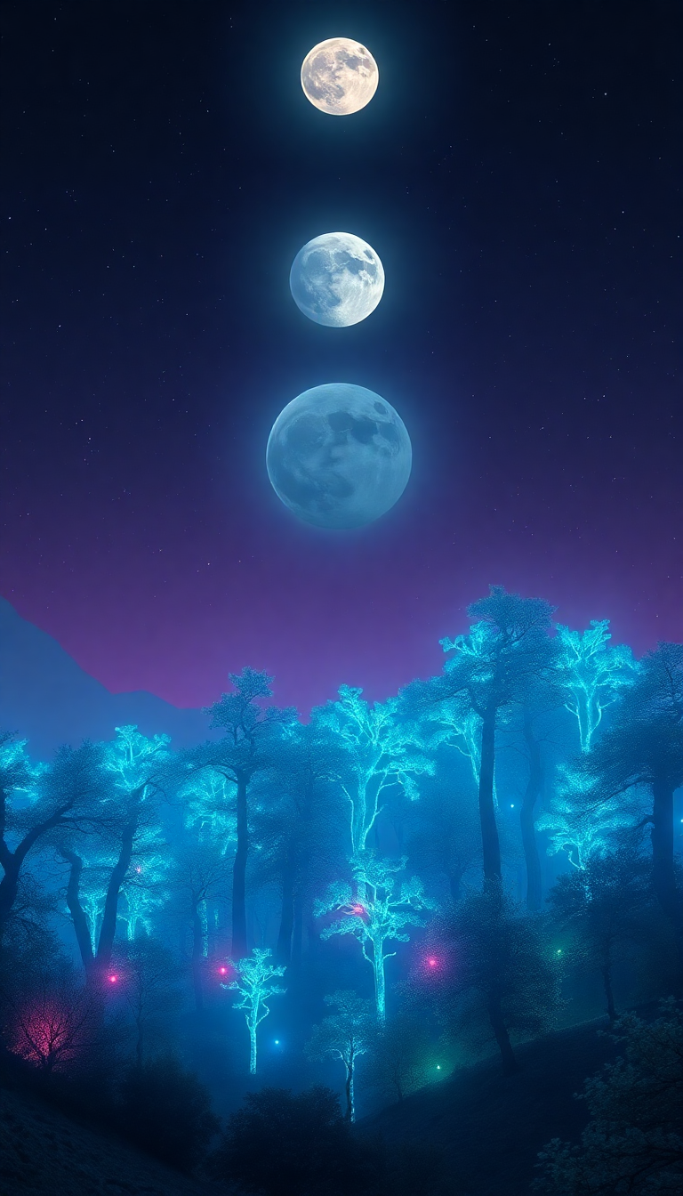 Bioluminescent Alien Forest On Distant Digital art Wallpaper