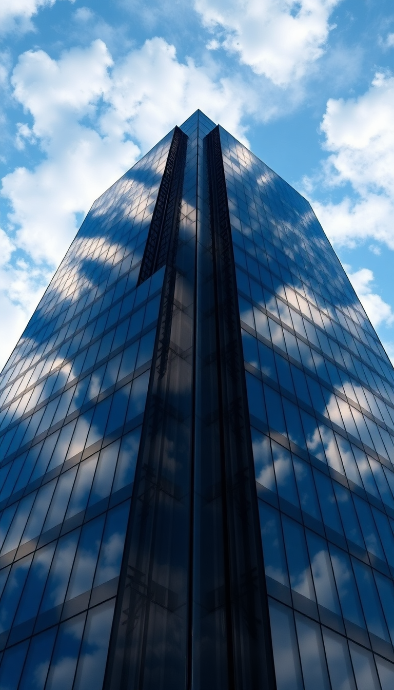 Glass Skyscraper Reflections Clouds Warped Photorealistic Wallpaper