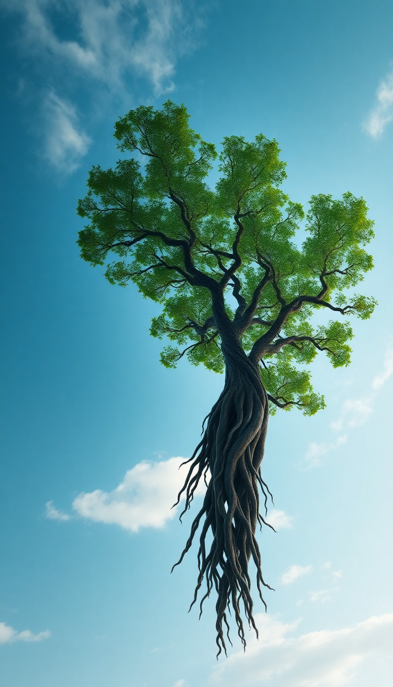 Tree Growing Upside Down Roots Digital art Wallpaper