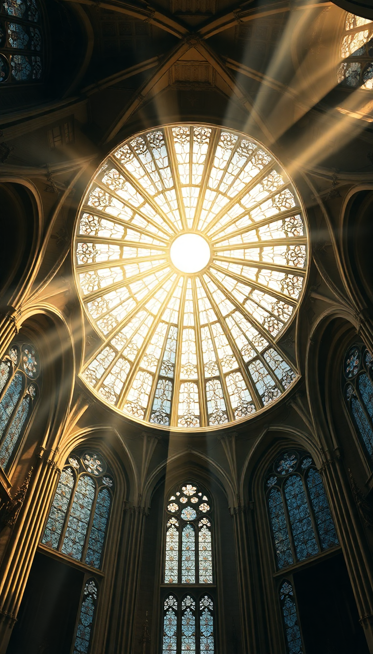 Cathedral Ceiling Stained Glass Light Photorealistic Wallpaper