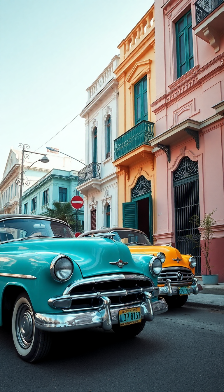 Old Havana Classic Cars Pastel Photorealistic Wallpaper