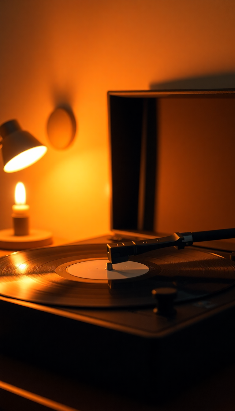 Vinyl Record Player Warm Lighting Photorealistic Wallpaper