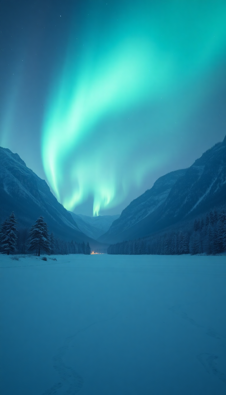 Winter Northern Lights Over Frozen Photorealistic Wallpaper