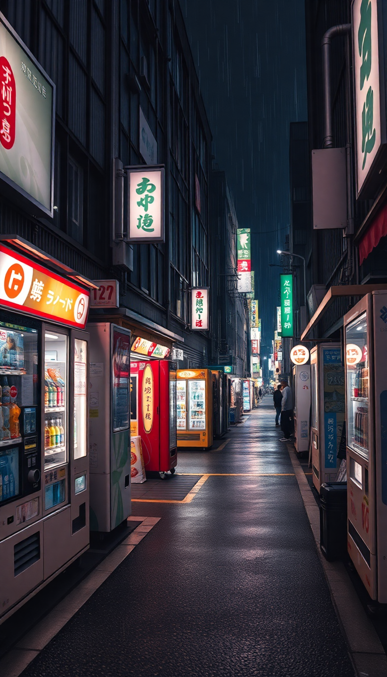 Tokyo Alley At Night Vending Photorealistic Wallpaper