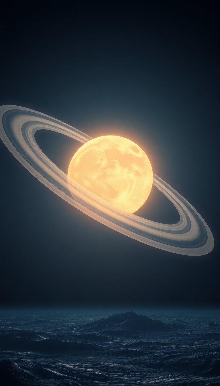 Massive Ringed Planet Rising Over Photorealistic Wallpaper