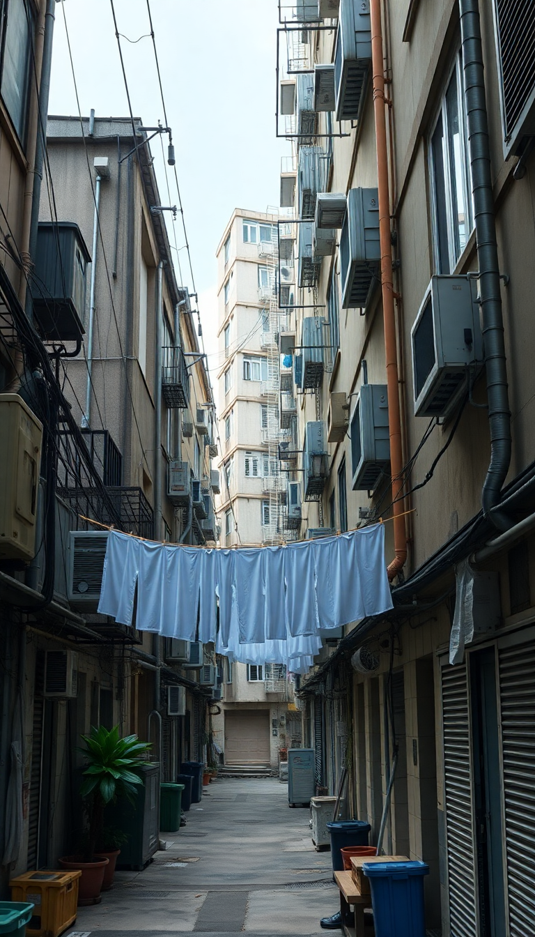 Hong Kong Density Apartments Laundry Photorealistic Wallpaper