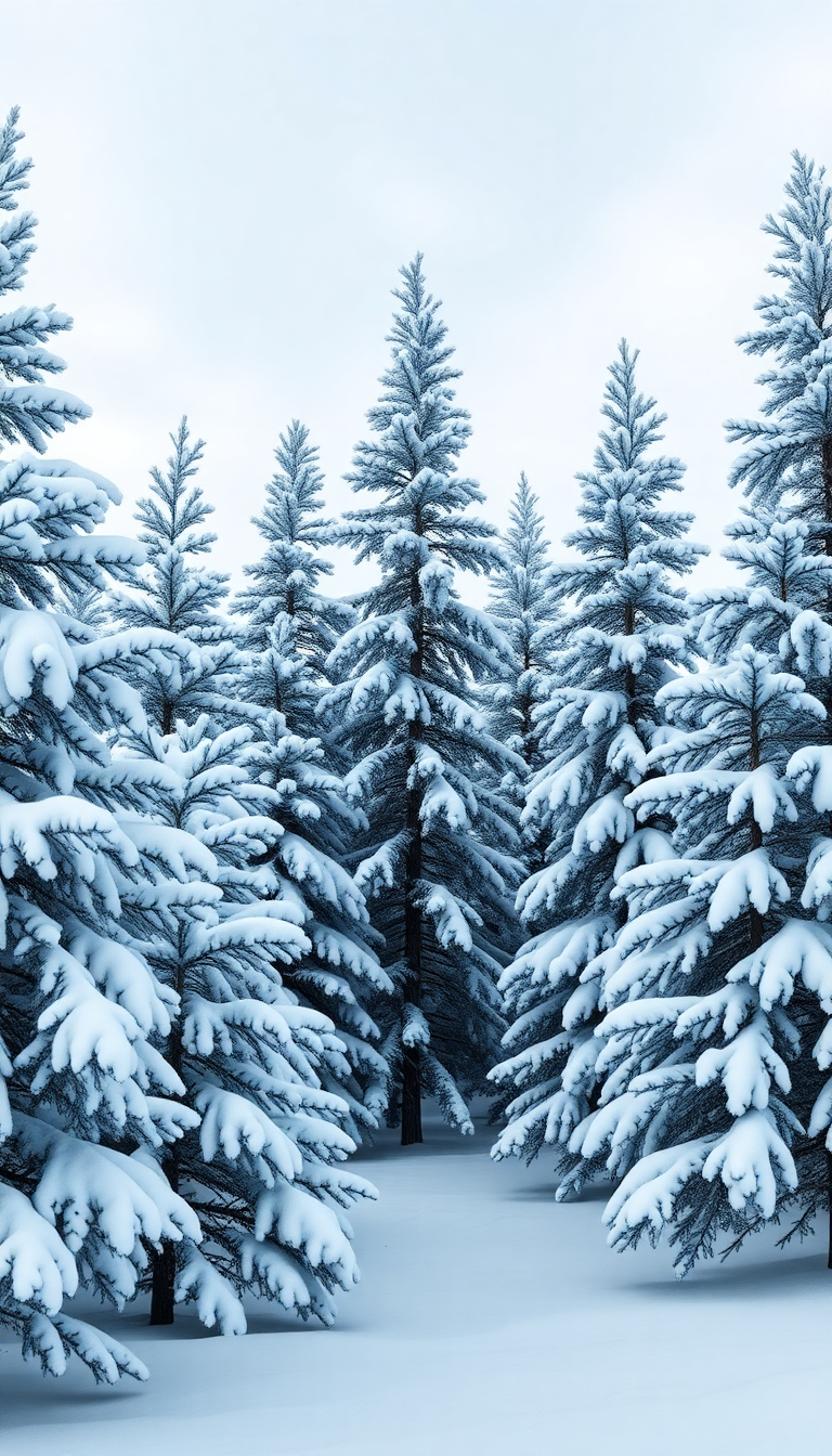 Winter First Snow Pine Trees Photorealistic Wallpaper