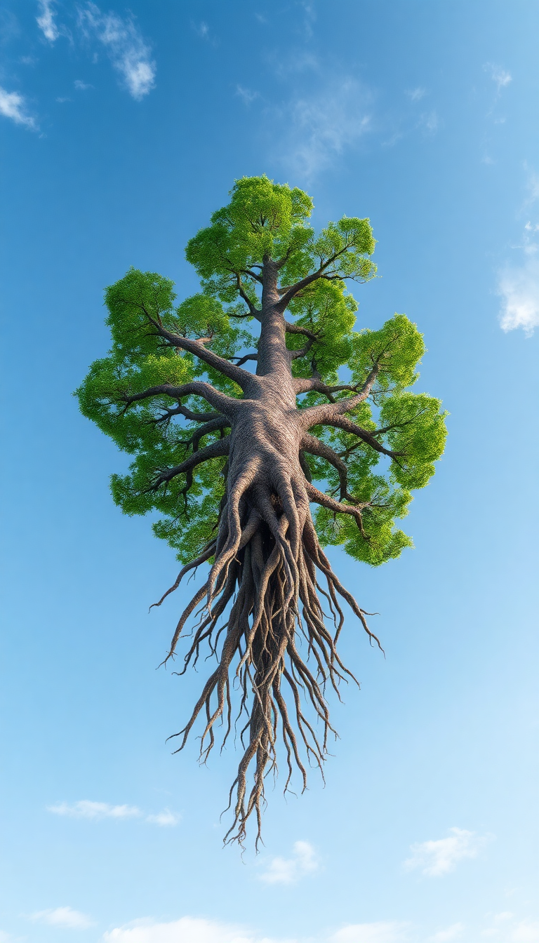 Tree Growing Upside Down Roots Digital art Wallpaper