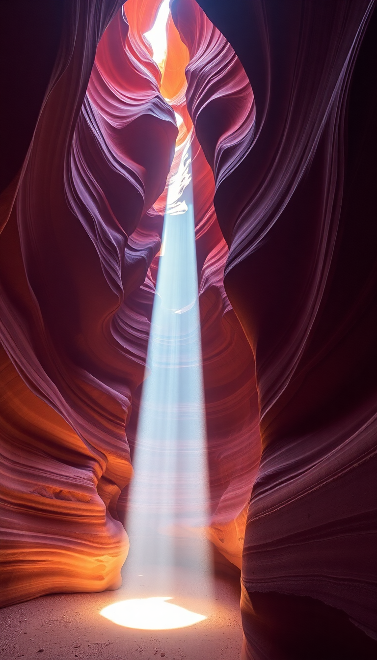 Slot Canyon Light Beam Hitting Photorealistic Wallpaper