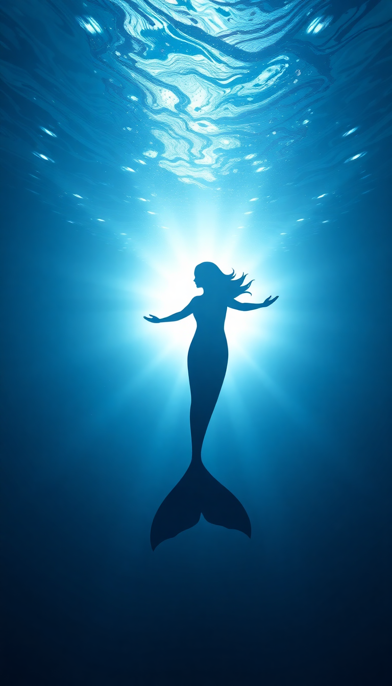 Mermaid Silhouette Swimming Toward Surface Digital art Wallpaper