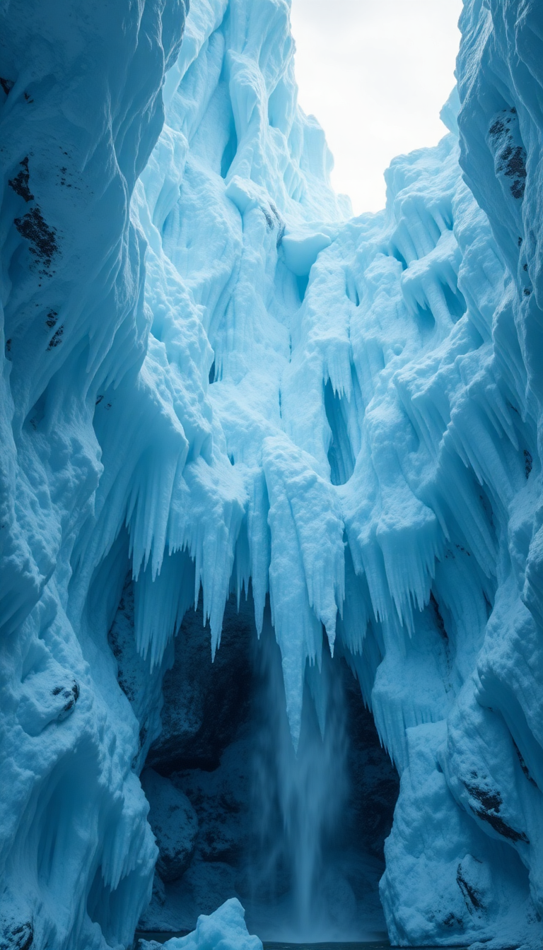 Frozen Waterfall Ice Formations Winter Photorealistic Wallpaper