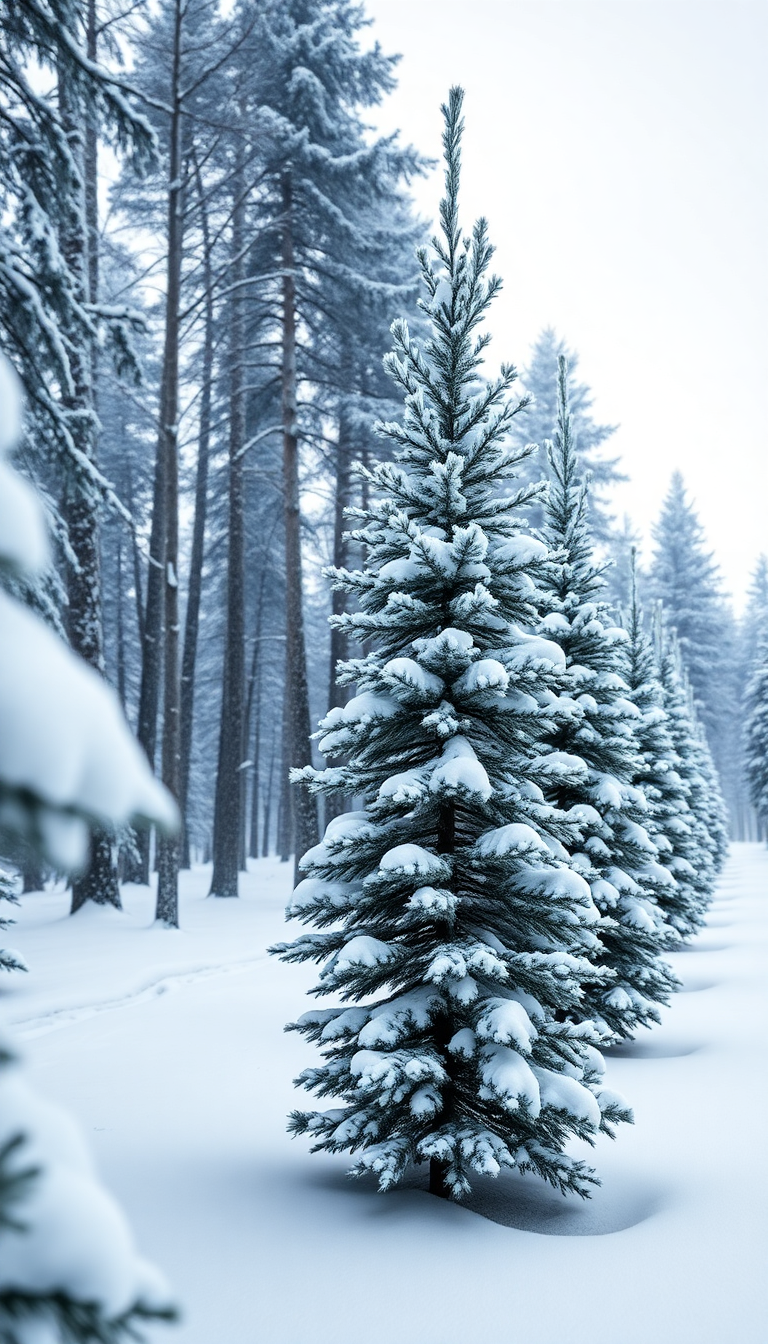 Winter First Snow Pine Trees Photorealistic Wallpaper