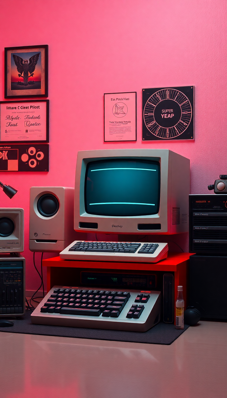 Retro Computer Setup 90s Aesthetic Photorealistic Wallpaper
