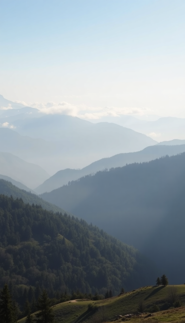 Fog Rolling Over Mountains Valley Photorealistic Wallpaper