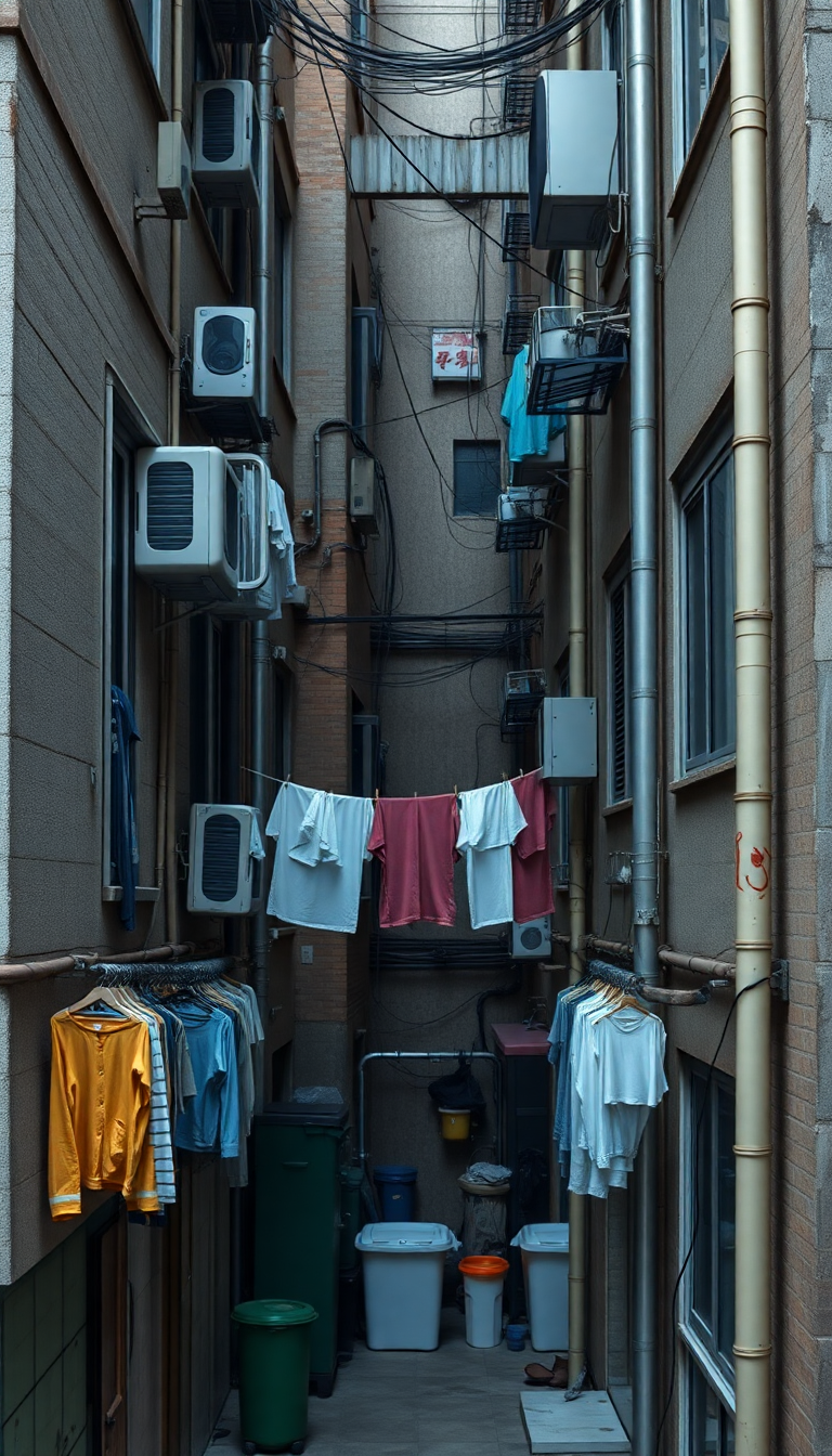 Hong Kong Density Apartments Laundry Photorealistic Wallpaper