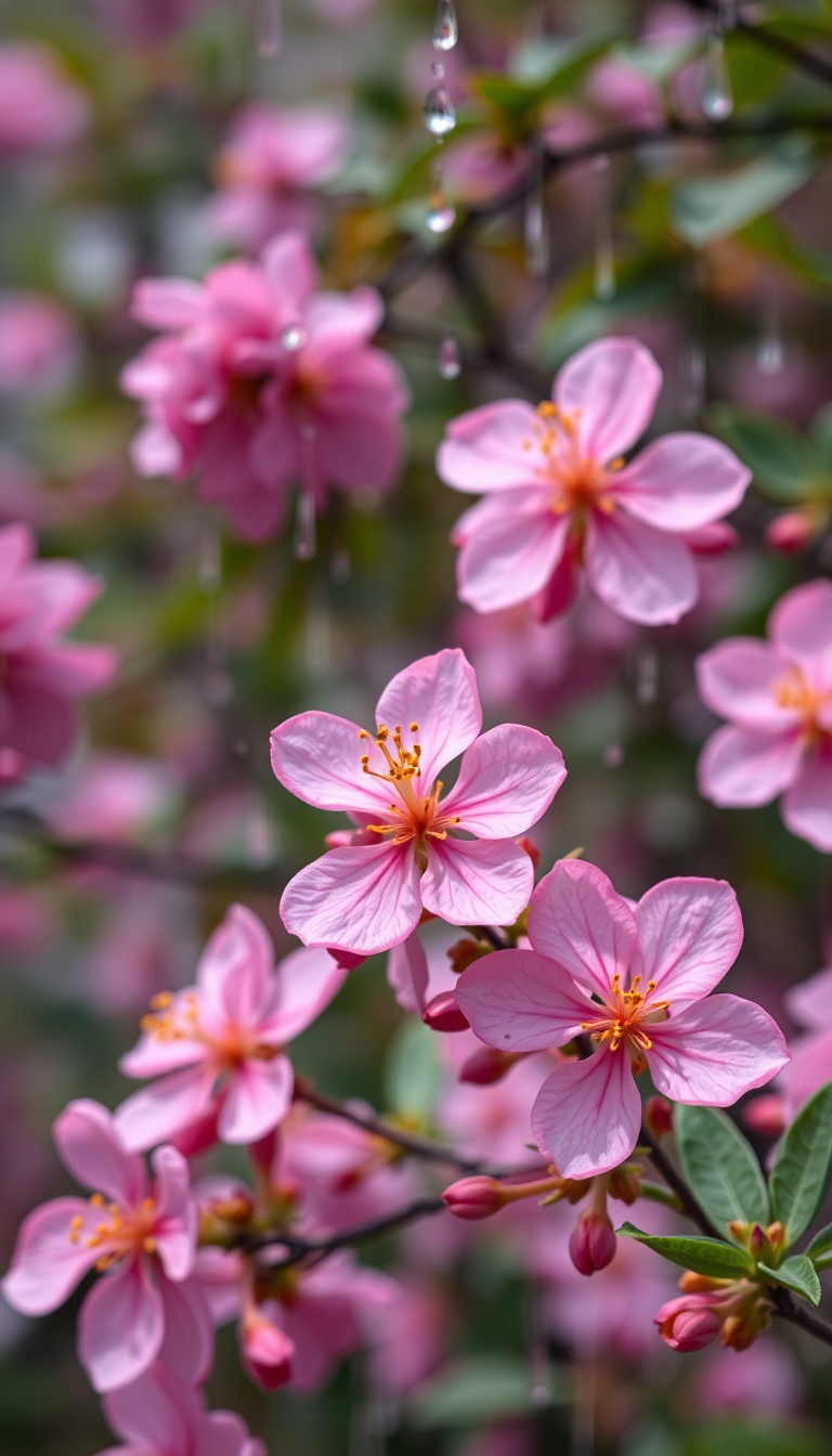 Spring Rain Flower Blooming Time Aesthetic Wallpaper