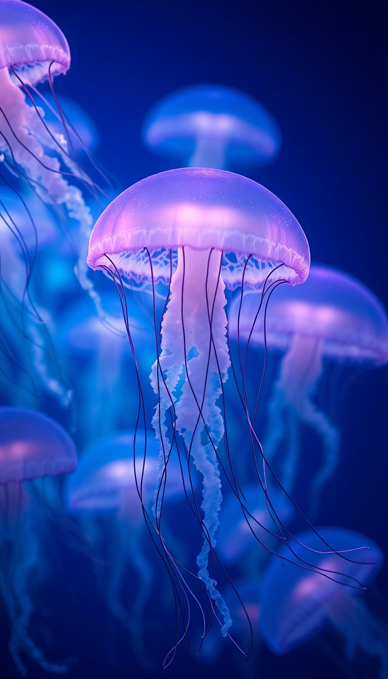 School Of Jellyfish Pulsing Glowing Photorealistic Wallpaper