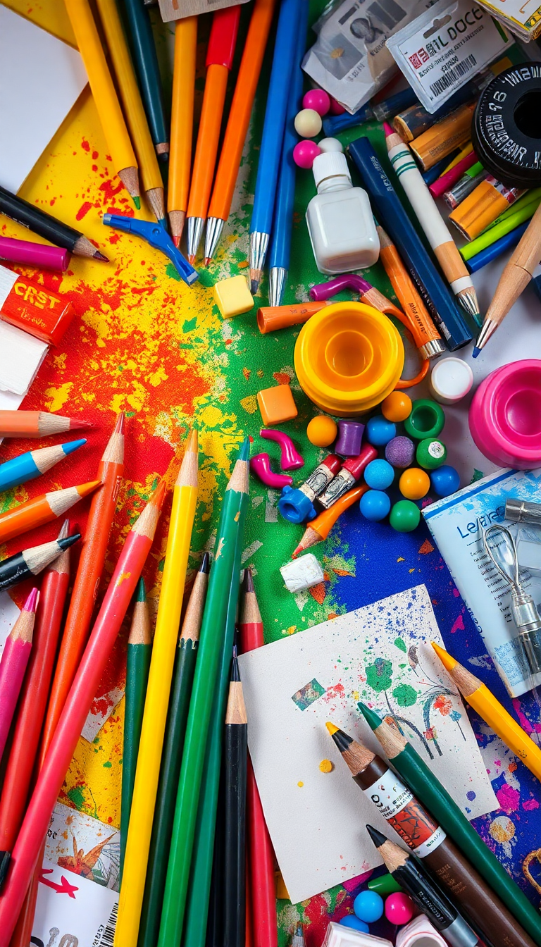 Art Supplies Scattered Creative Mess Photorealistic Wallpaper