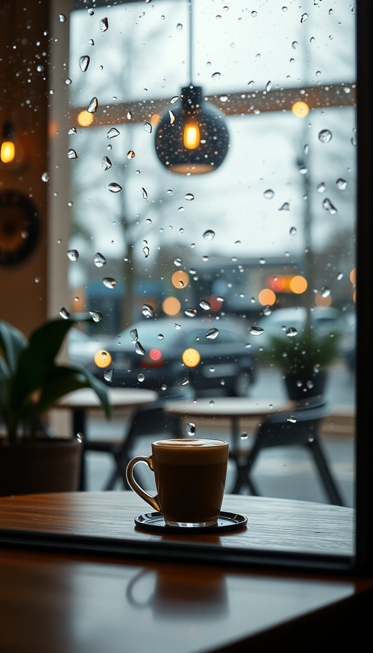 Coffee Shop Window Rain Outside Aesthetic Wallpaper