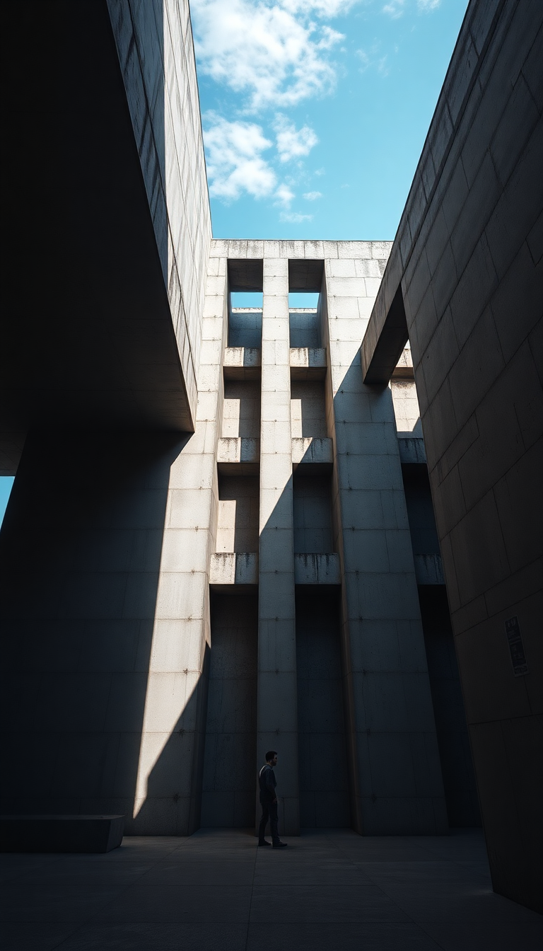 Brutalist Architecture Concrete Geometric Shadows Photorealistic Wallpaper