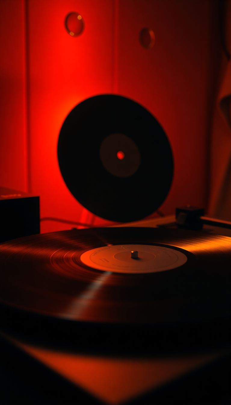 Vinyl Record Player Warm Lighting Photorealistic Wallpaper