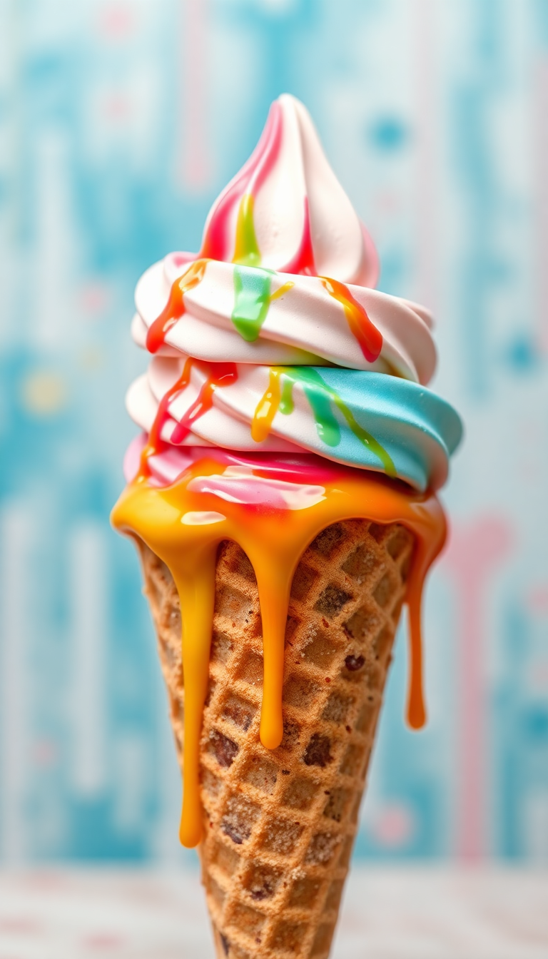 Ice Cream Cone Melting Summer Photorealistic Wallpaper