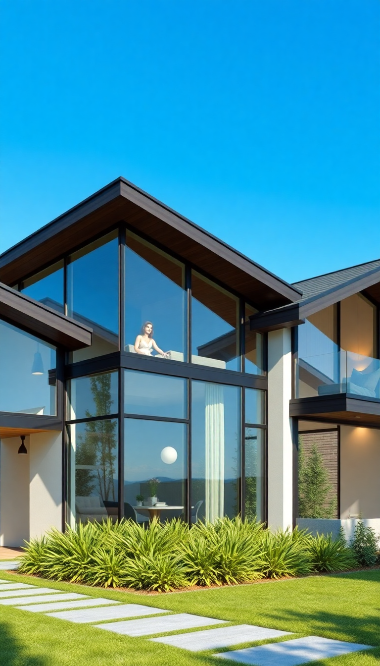 Modern Minimalist House Glass Walls Photorealistic Wallpaper