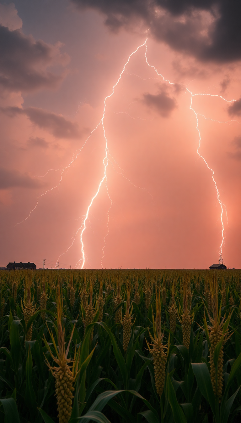 Summer Thunderstorm Lightning Over Cornfield Photorealistic Wallpaper