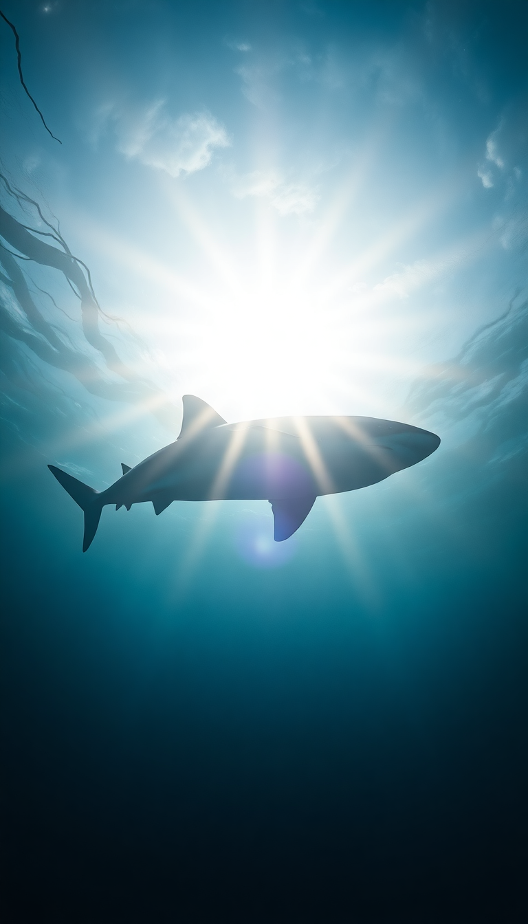Shark Silhouette From Below Dramatic Photorealistic Wallpaper