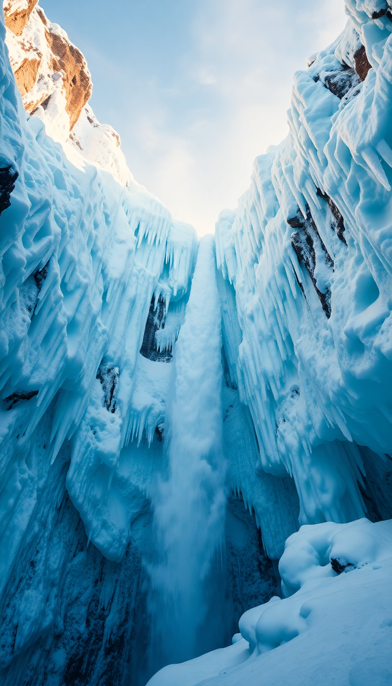 Frozen Waterfall Ice Formations Winter Photorealistic Wallpaper